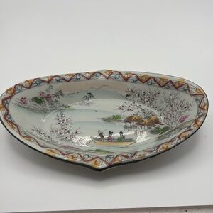 Vintage porcelain hand painted cherry blossoms oval dish